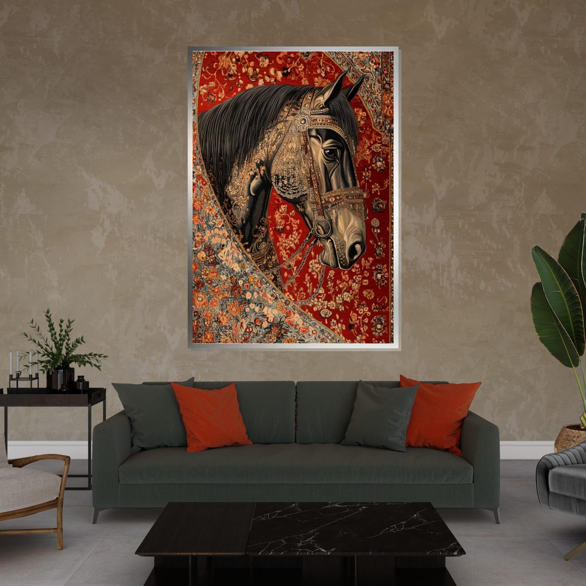 Elegant Arabian Horse Head Ornate Bridle Tapestry Decorative Poster - Image 4