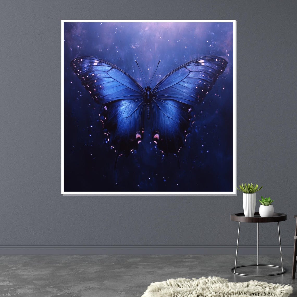 Blue Morpho Butterfly Against Starry Cosmic Night Sky Art Poster - Image 3