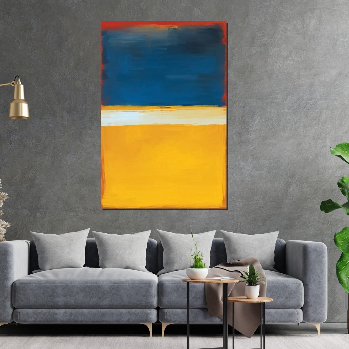 Vivid Abstract Sunset Horizon Deep Blue Yellow Art Block Poster - Image 2
