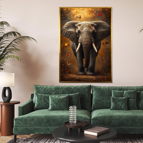 Majestic Elephant Butterfly Decor Animal Wall Art Nature Print Wildlife Poster Wall Art Design Ready To Hang