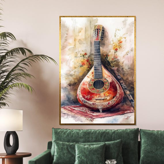 Vintage Mandolin Art Musical Instrument Wall Print Ornate Mandolin Poster Wall Art Design Ready To Hang Decoration