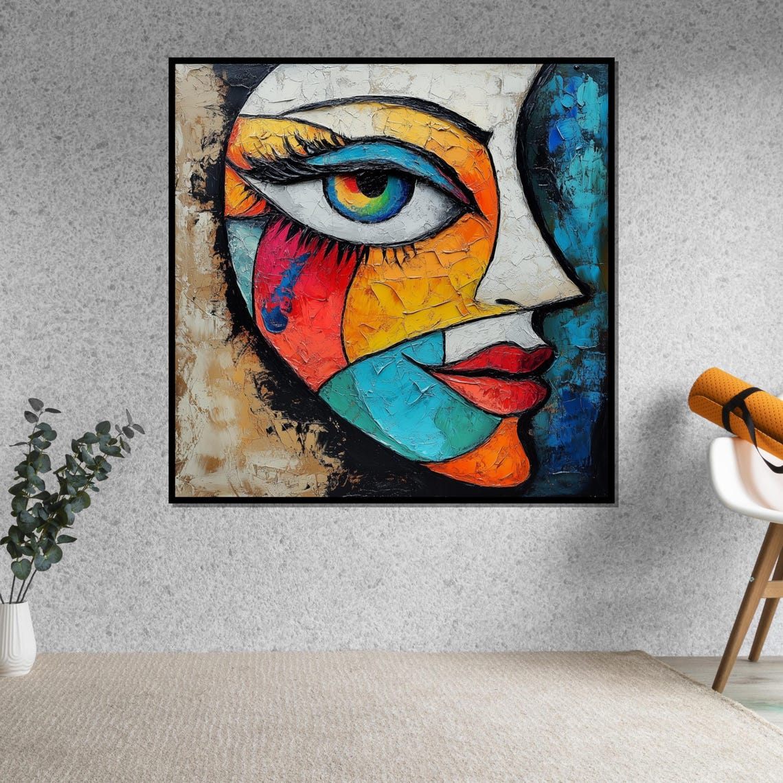 Colorful Abstract Face Modern Art Textured Wall Art Picasso Style Vibrant Expression Ready To Hang Art Design - Image 5