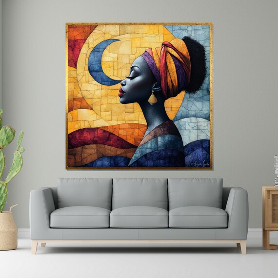 Moonlit Woman Colorful Abstract Portrait African Beauty Art Wall Art Design Ready To Hang Decoration