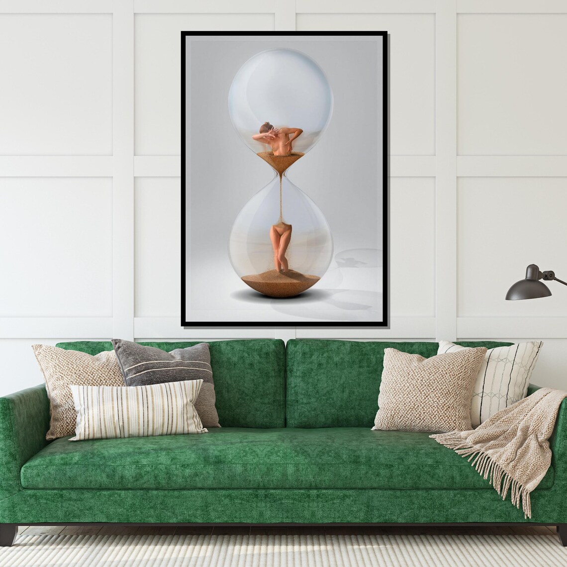 Surreal Hourglass Human Figure Dissolving into Sand Time Art Poster - Image 5