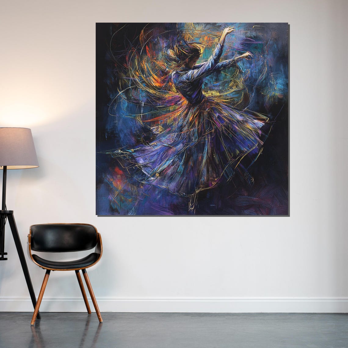 Spinning Dancer Flowing Purple Dress Fiery Motion Dramatic Print - Image 2