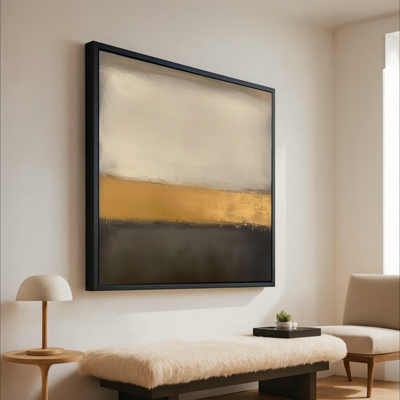 Mark Rothko Inspired Canvas 109 Abstract Beige Gold Black Wall Art Minimalist Modern Home Decor Color Block Painting Ready To Hang