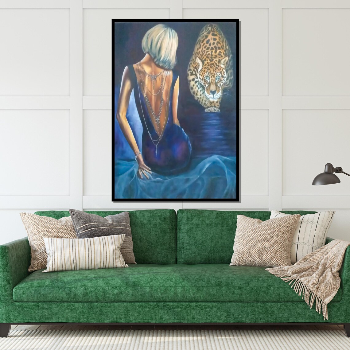 Blonde Woman in Blue Gown Walking With Leopard Wildlife Poster - Image 5