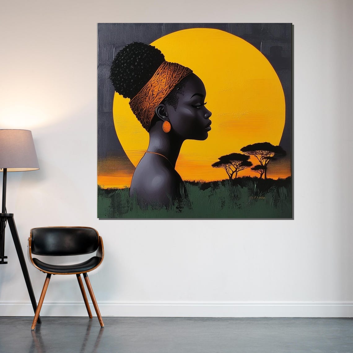 African Woman Sunset Profile Acacia Trees Savannah Art Poster - Image 2