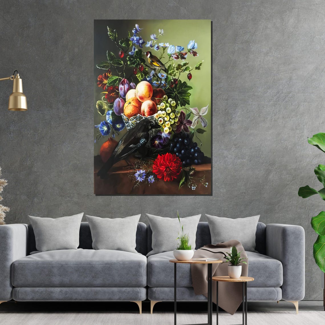 Fruit And Flower Still Life With Birds Classic Dutch Style Wall Art - Image 2