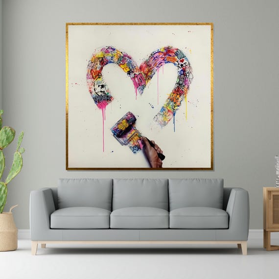Graffiti Heart Art Colorful Street Art Handpainted Wall Art Design Ready To Hang Decoration Modern Urban Art