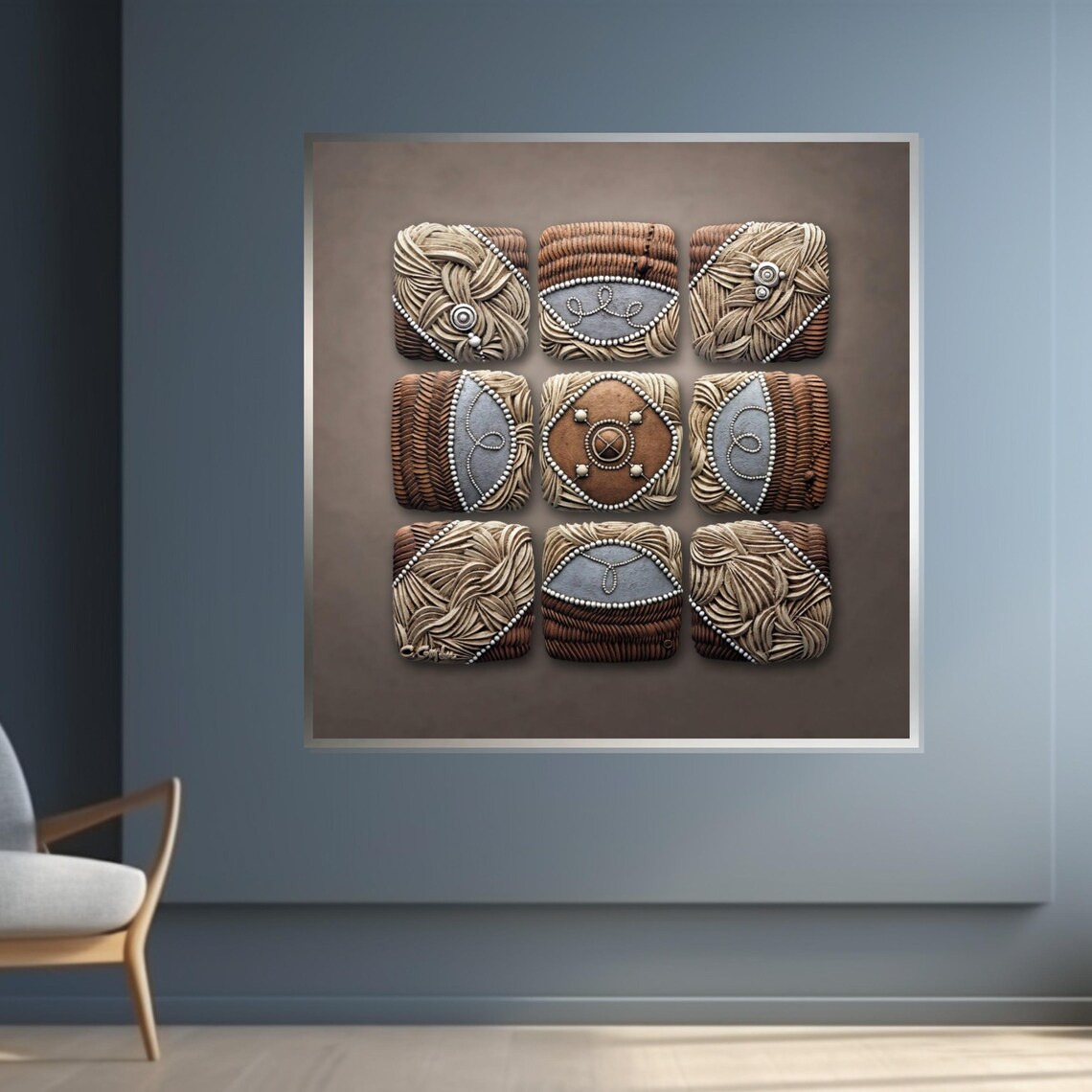 Woven Texture Art Tribal Wall Art Geometric Wall Print Earth Tones Design Ready To Hang Home Decor Boho Wall Art - Image 4