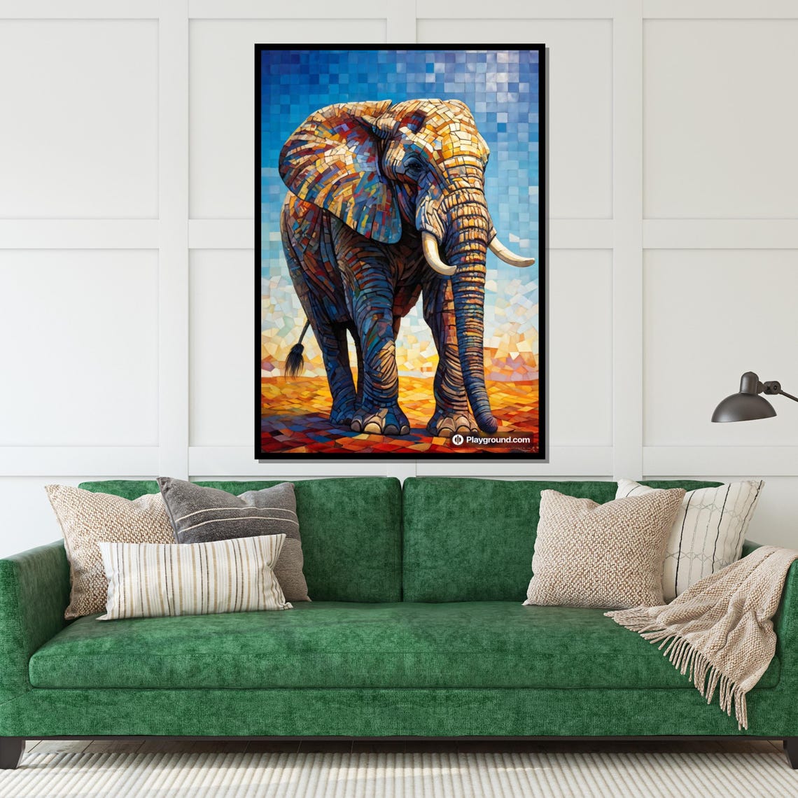 Majestic Mosaic Elephant Walking Bold Colorful Wildlife Art Poster - Image 5