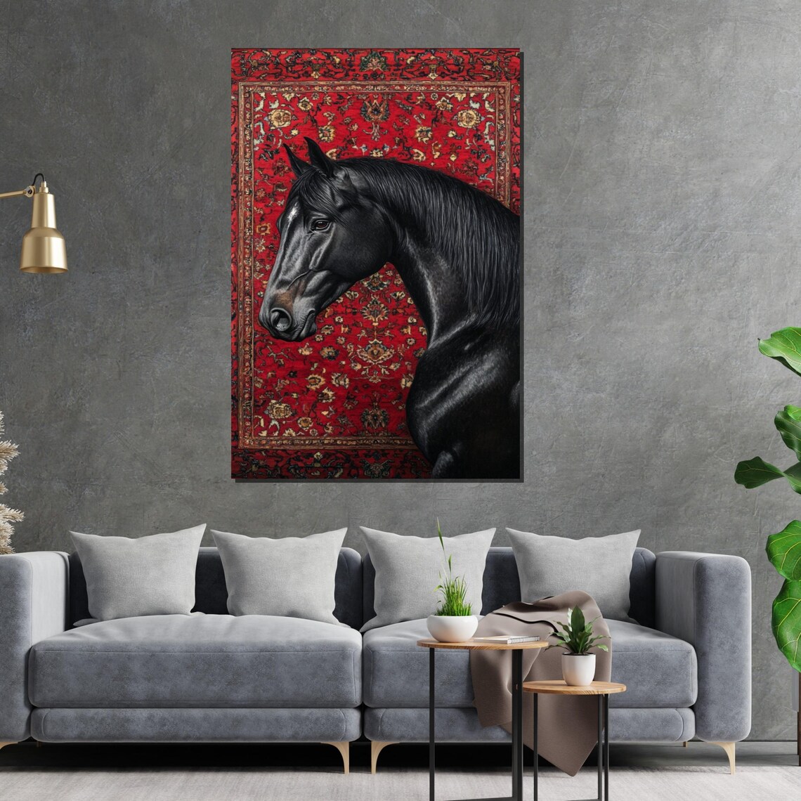 Black Stallion Red Persian Rug Elegant Equine Portrait Art Poster - Image 2
