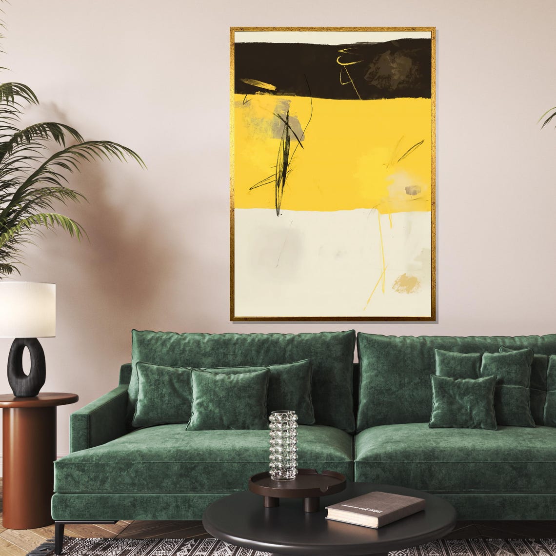 Bold Yellow Black White Abstract Layers Minimalist Art Poster