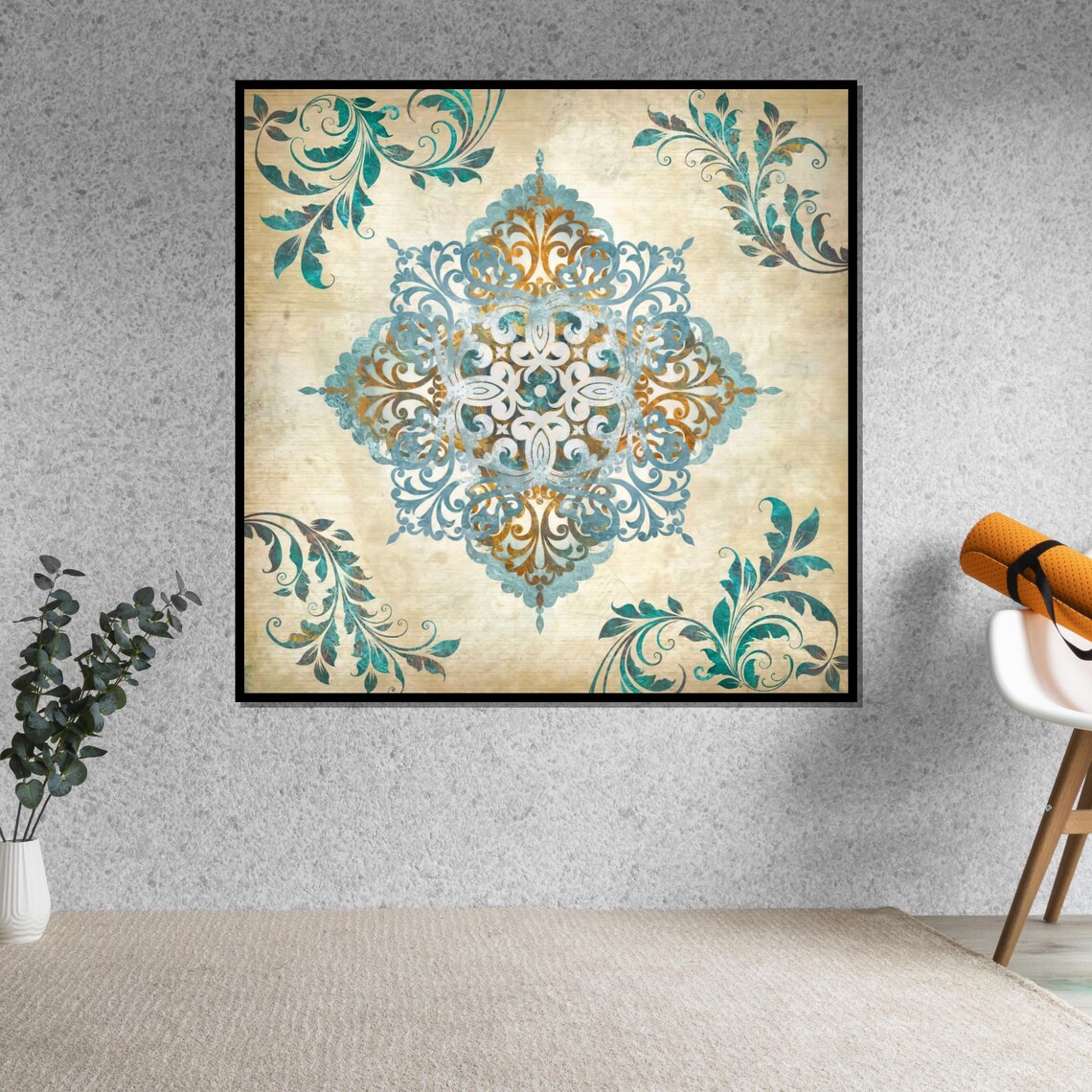 Vintage Blue Gold Ornamental Mandala Filigree Medallion Wall Art - Image 5