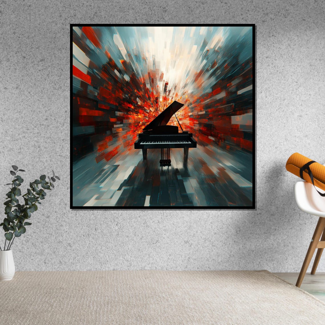 Grand Piano Silhouette in Explosive Red Blue Abstract Art Poster - Image 5