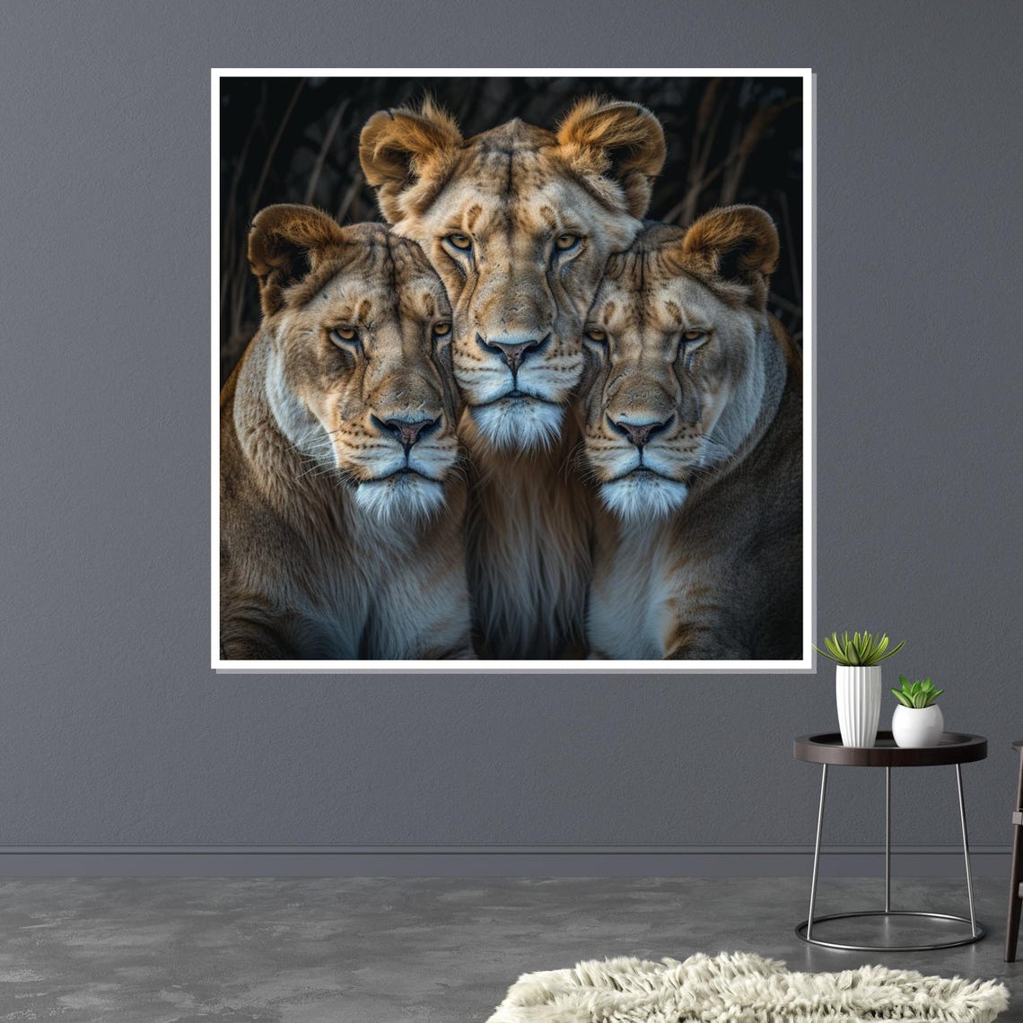 Three Lionesses Huddled Together Close Wildlife Portrait Art Poster - Image 3