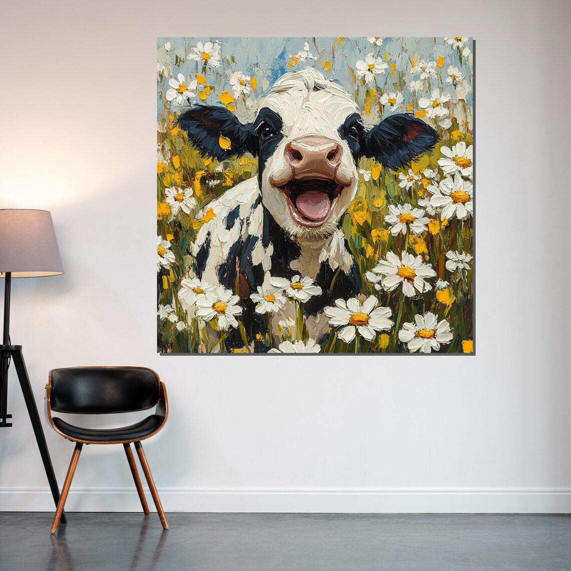 Laughing Cow Among Daisies Happy Farm Animal Funny Art Poster - Image 2