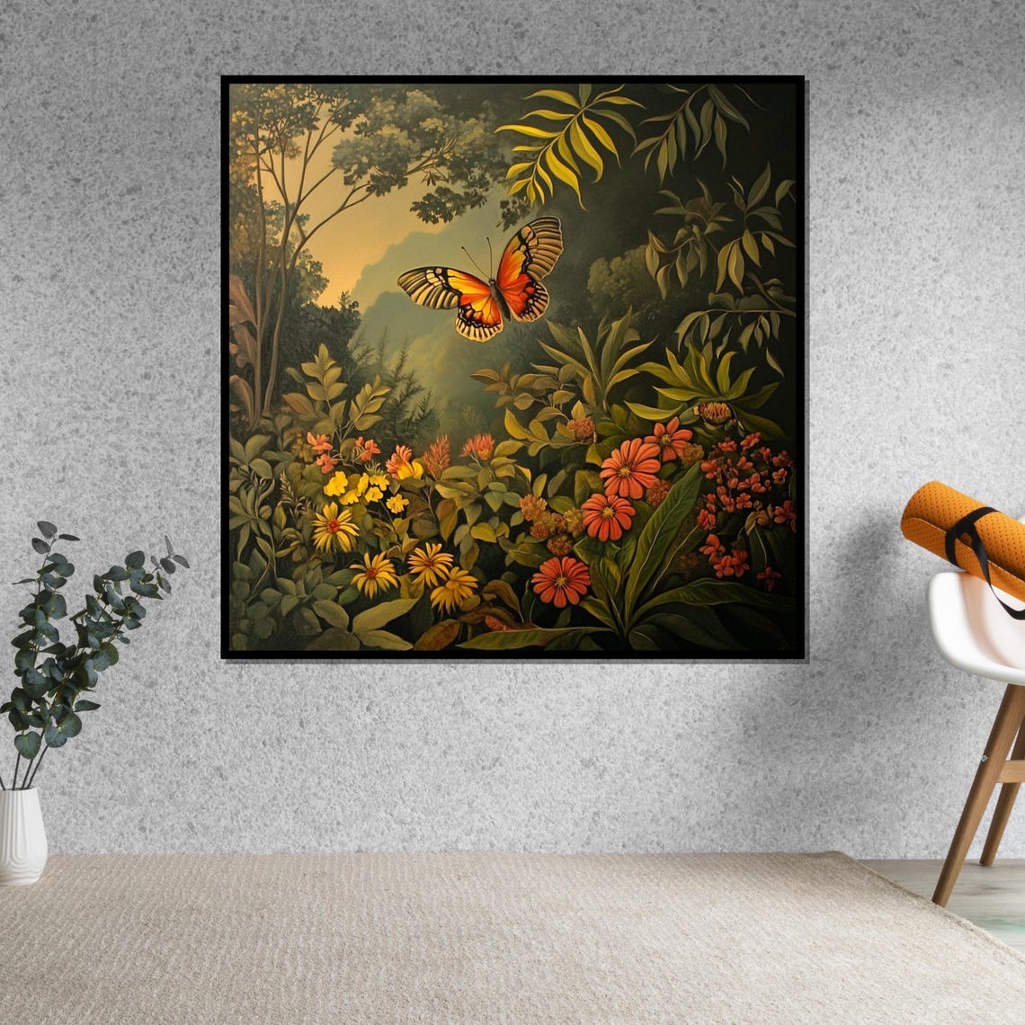 Orange Butterfly Flower Field Lush Garden Summer Nature Art Poster - Image 5