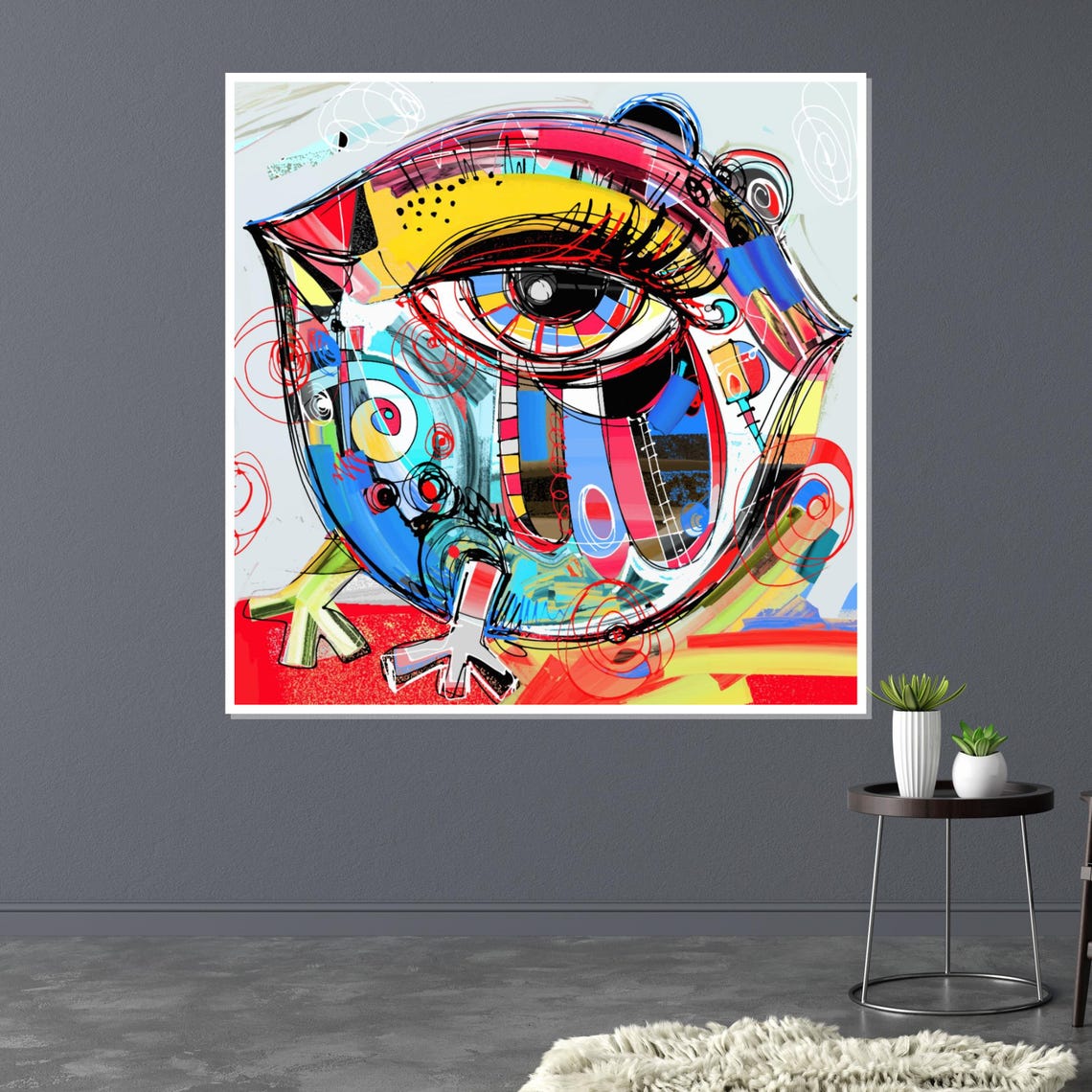 Colorful Abstract Owl Big Eye Pop Art Doodle Fun Style Wall Art - Image 3