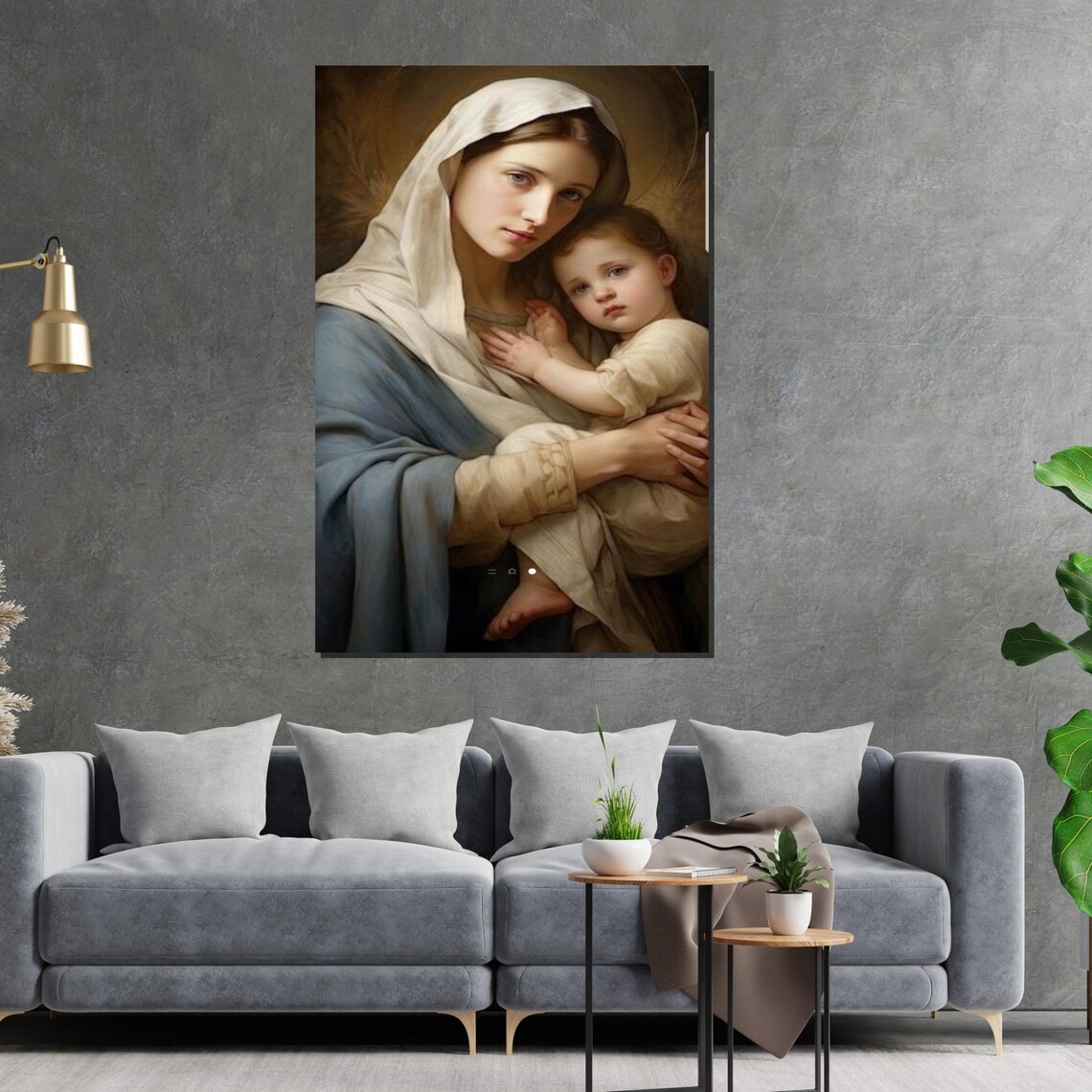 Madonna And Child Classic Portrait Painting Ready To Hang Wall Art - Image 2