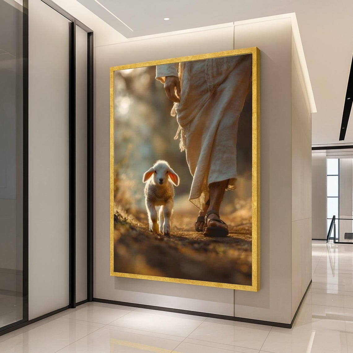 Jesus Walking With Lamb Golden Path Christian Shepherd Art Print