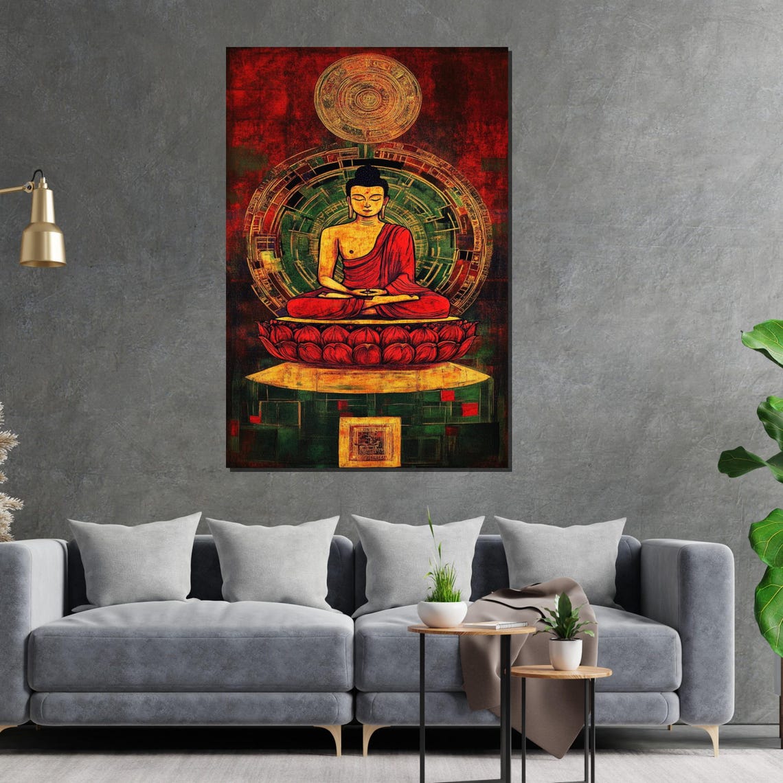 Buddha Red Robes Red Lotus Devotional Temple Sacred Art Poster - Image 2