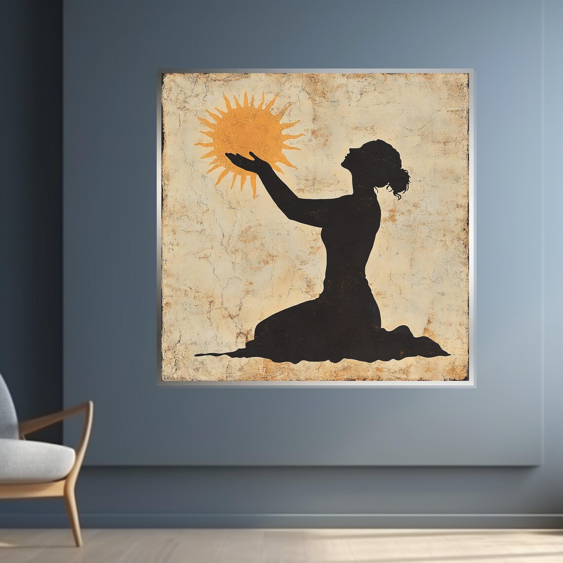 Woman Silhouette Holding Sun Vintage Parchment Style Art Poster - Image 4