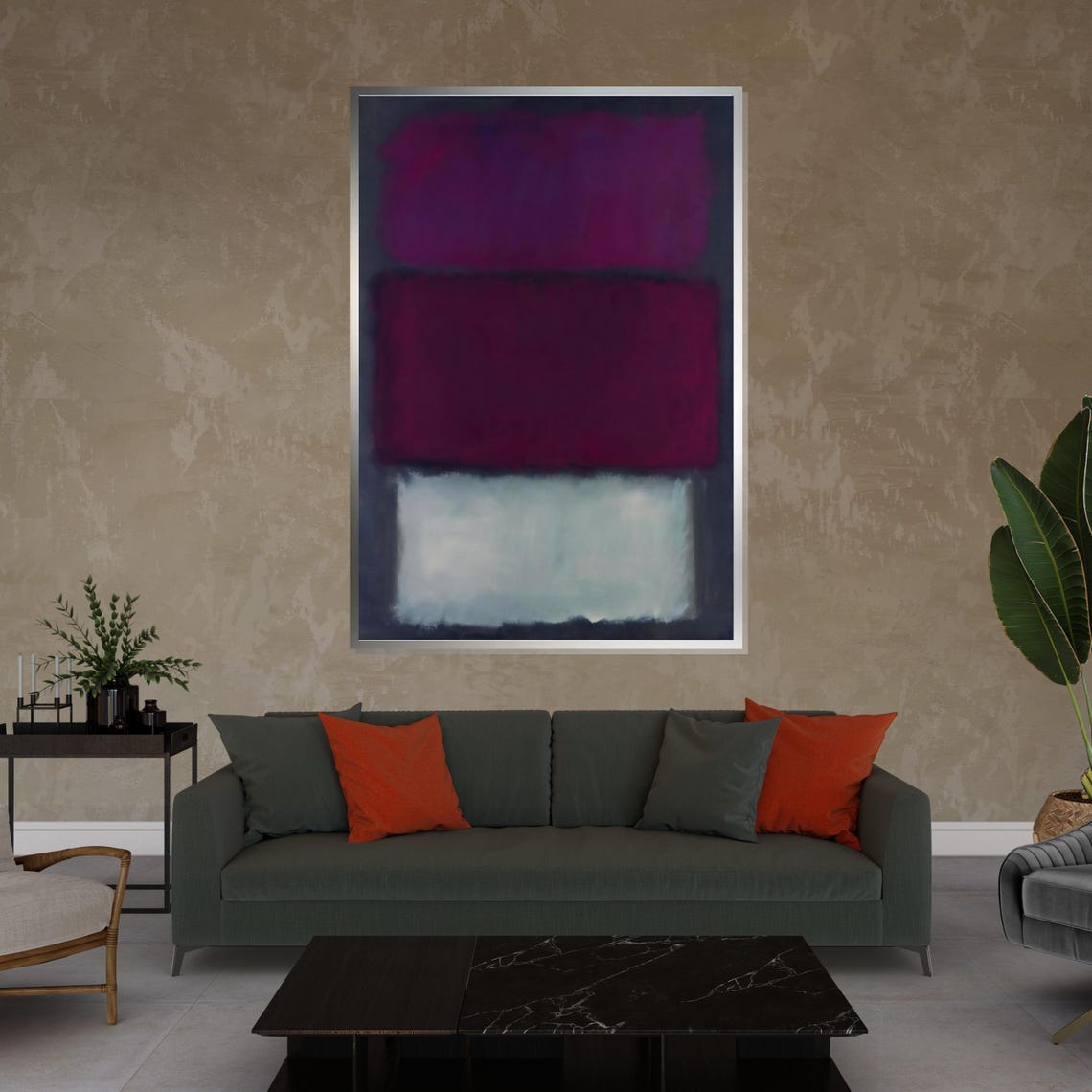 Deep Purple Red and White Color Block Abstract Fine Art Poster - Image 4