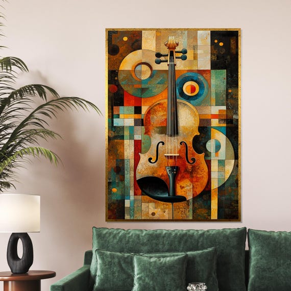Cubist Violin Abstract Instrument Art Musical Wall Art Colorful Violin Poster Wall Art Design Ready To Hang Decoration