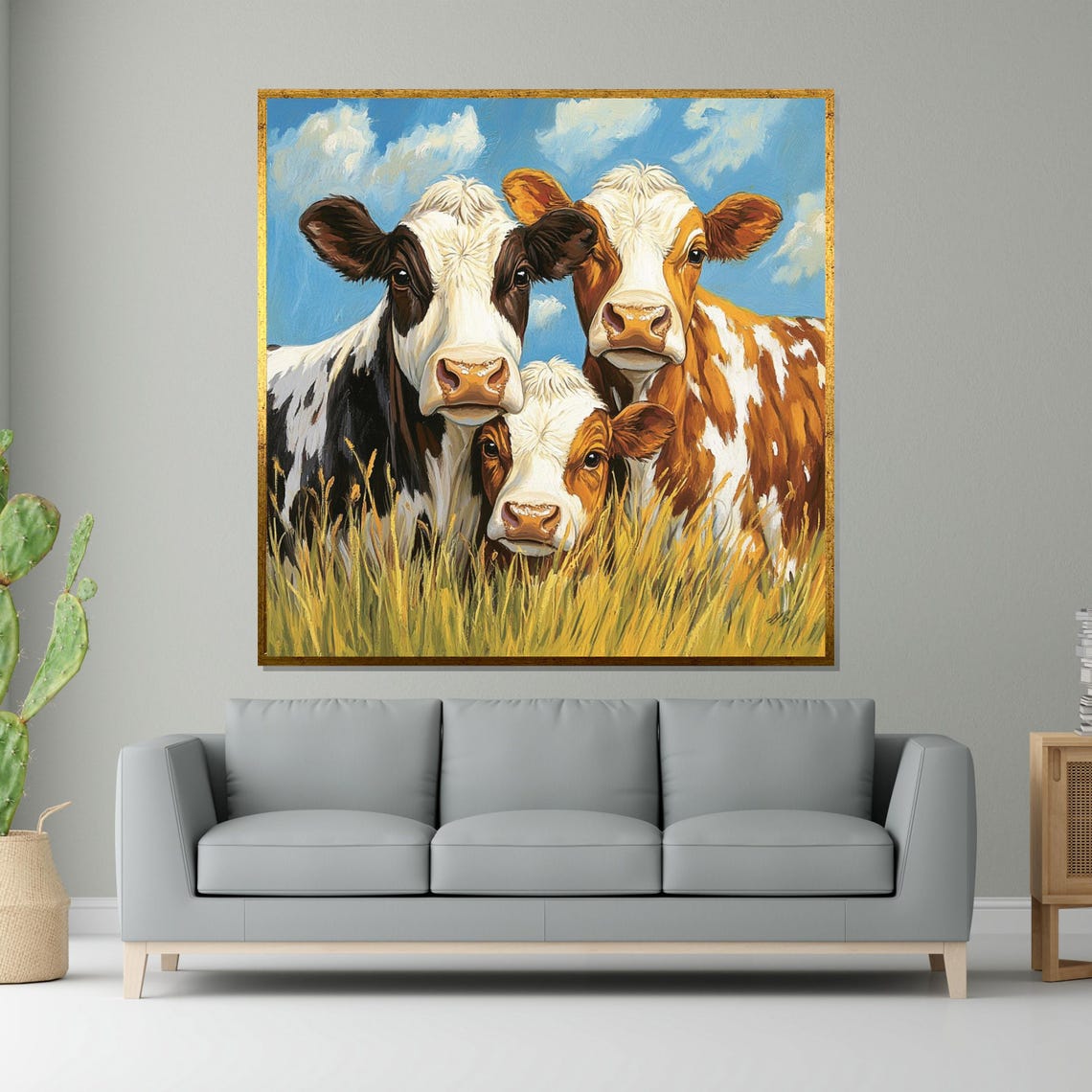 Three Cows In A Sunny Meadow Farm Animal Rustic Cattle Art Poster - Image 5