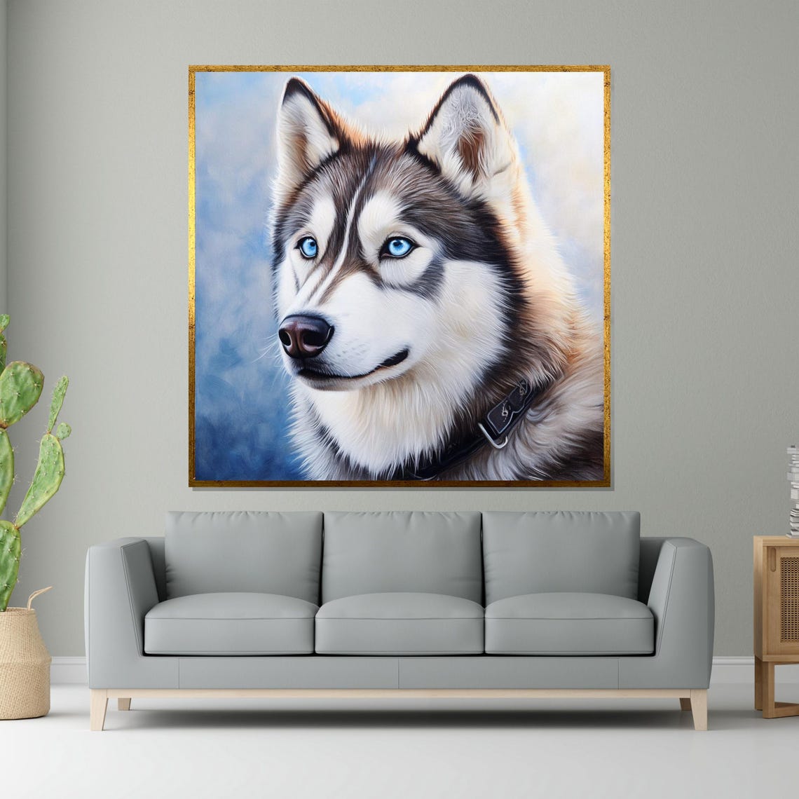 Blue Eyed Siberian Husky Portrait Loyal Dog Painting Decor Poster