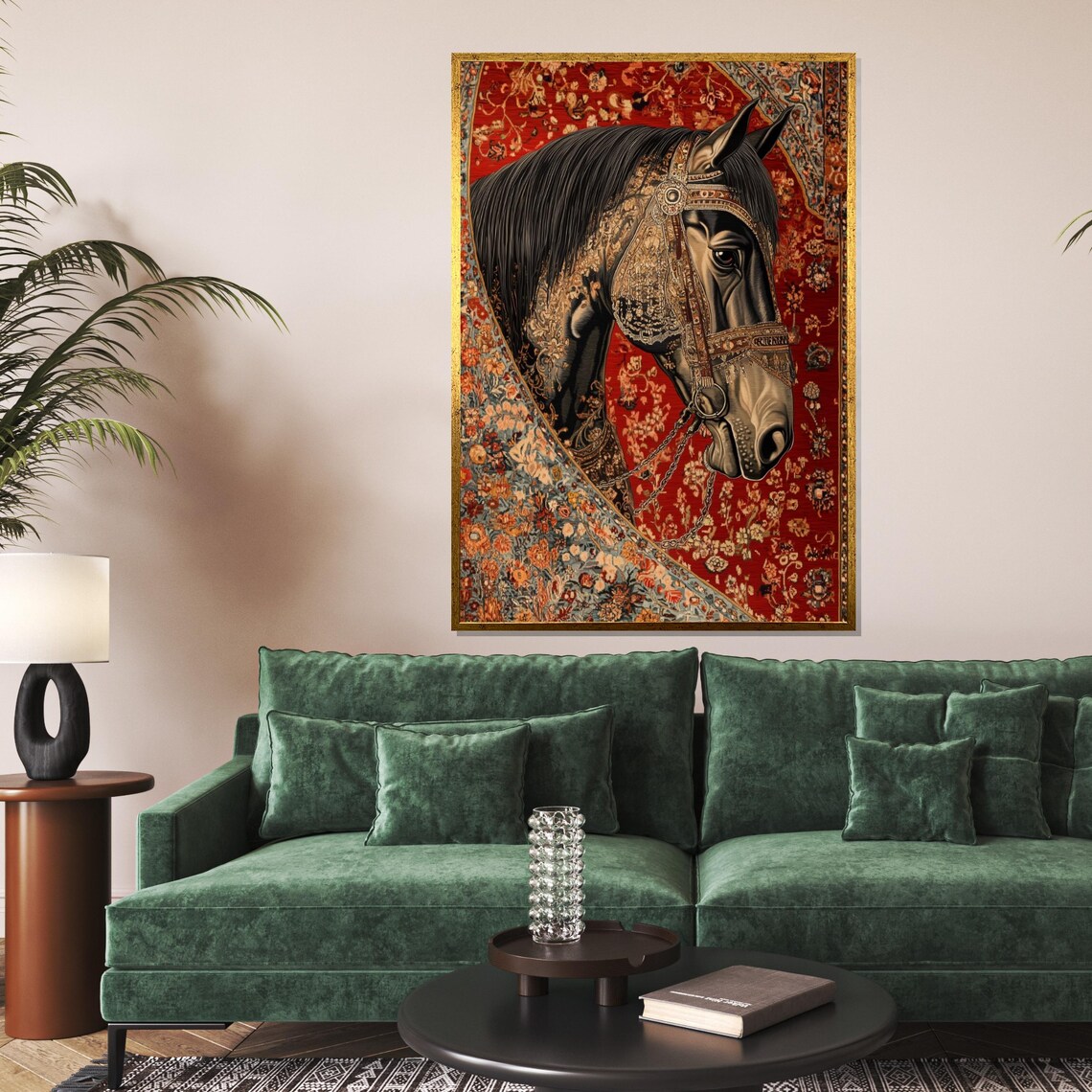 Elegant Arabian Horse Head Ornate Bridle Tapestry Decorative Poster