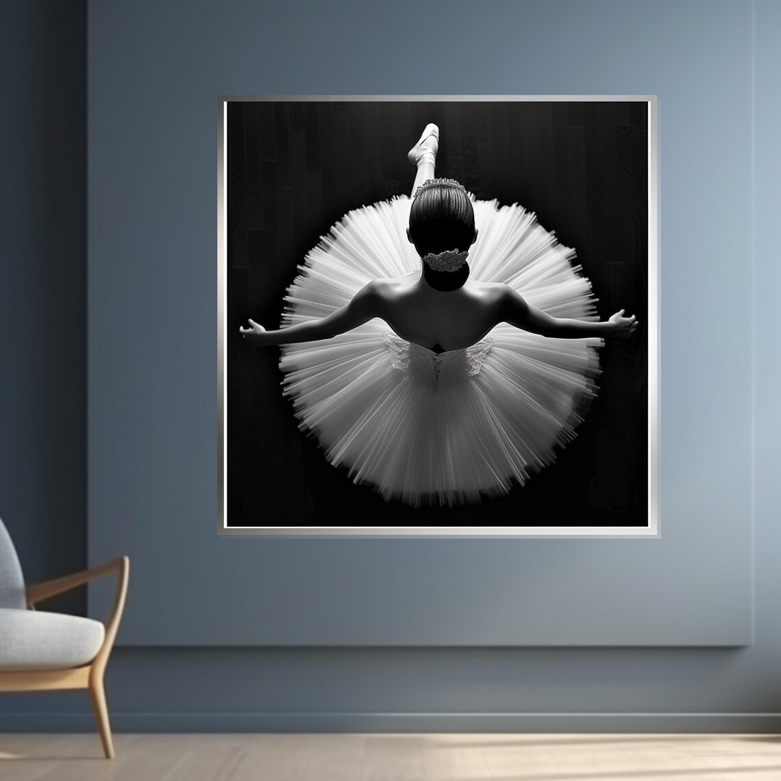 Ballerina from Above in White Tutu Black and White Art Poster - Image 4