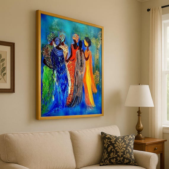 Colorful Women Canvas Print Afrocentric Wall Art Ready To Hang Bold Sisterhood Decor For Living Room Or Office