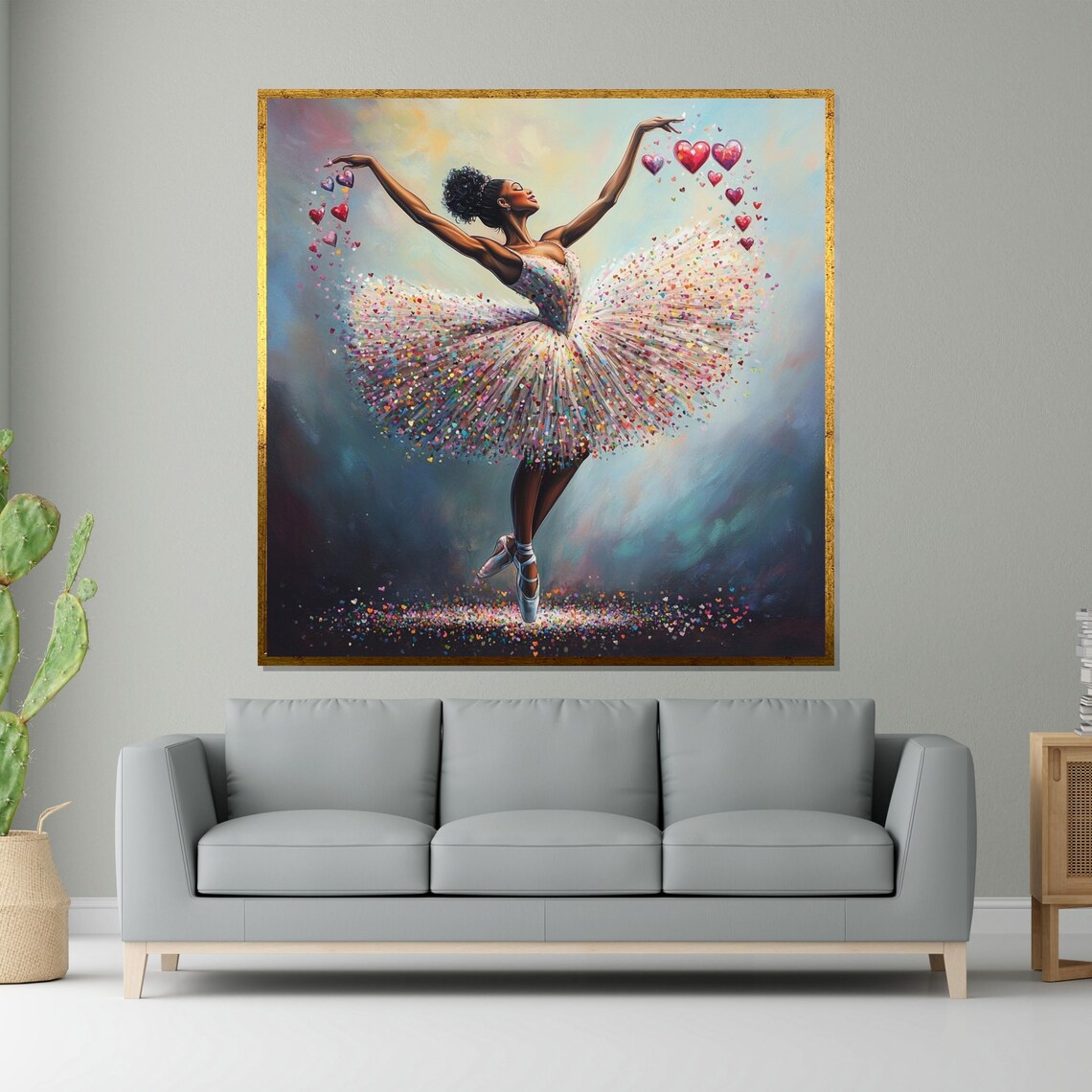 Whimsical Ballerina with Heart Confetti Tutu Joyful Dance Poster