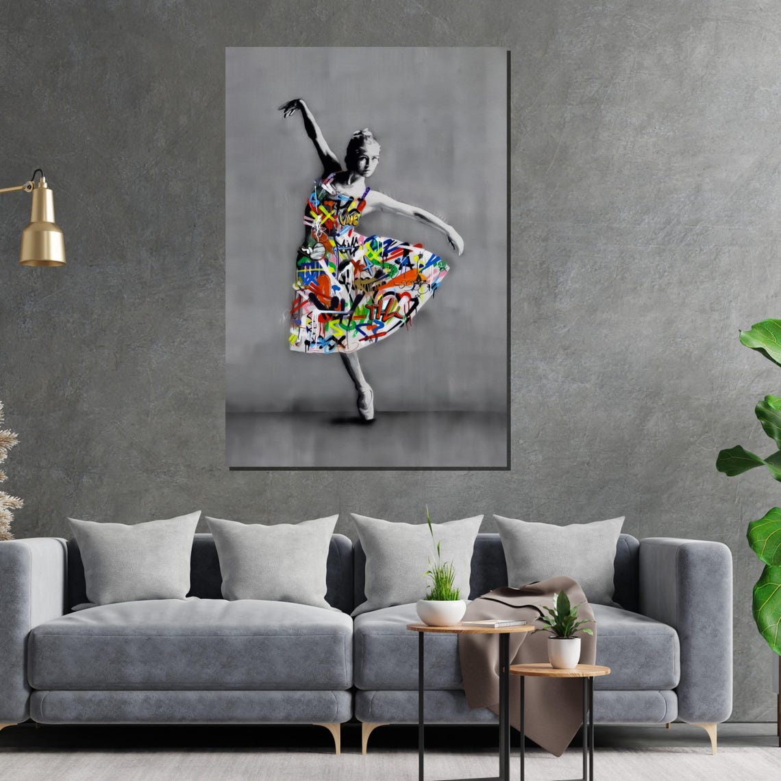 Ballet Dancer In Colorful Graffiti Tutu Monochrome Art Poster - Image 2