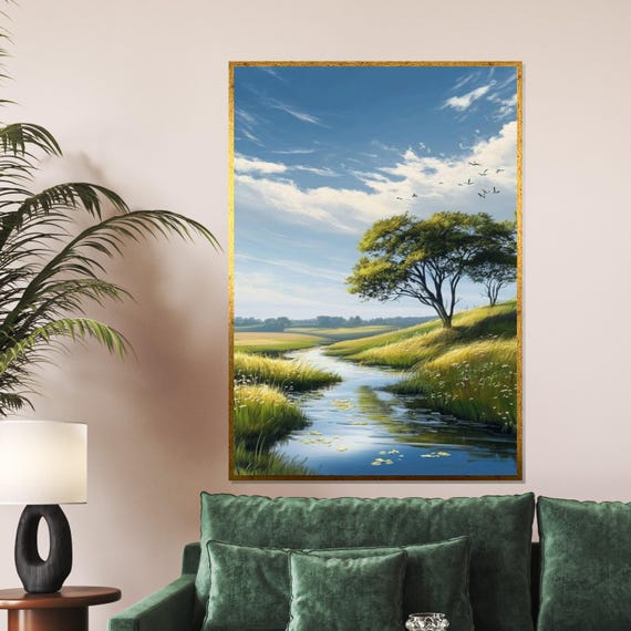 Tranquil River Landscape Nature Wall Art Scenery Print Wall Art Design Framed Ready To Hang Decoration