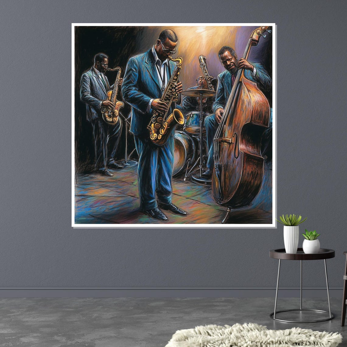 Jazz Band Performing Live Saxophone Double Bass Painting Poster - Image 3
