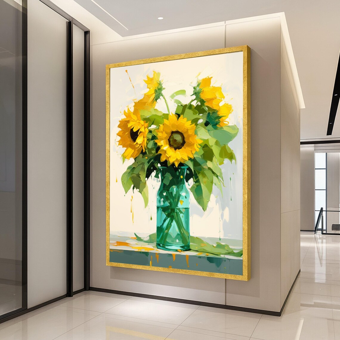 Bright Sunflower Bouquet Art Print, Summer Home Decor