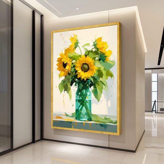 Bright Sunflower Bouquet Art Print, Summer Home Decor