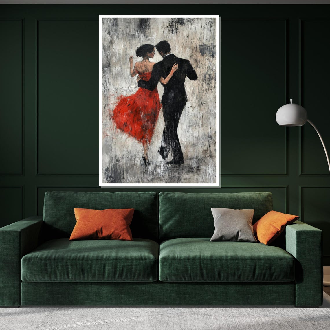 Tango Couple Dancing from Behind Red Dress Monochrome Art Poster - Image 3