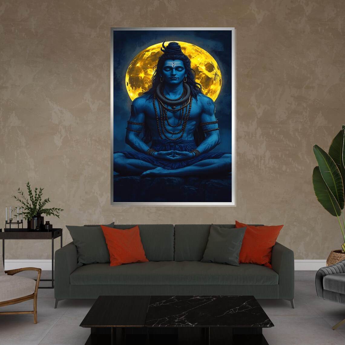 Lord Shiva Meditating Under Golden Full Moon Divine Art Poster - Image 4