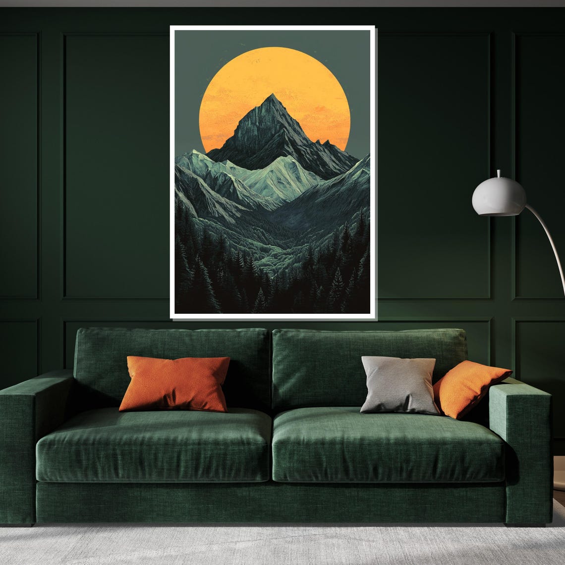 Majestic Mountain Peak Before Giant Orange Sun Dramatic Poster - Image 3