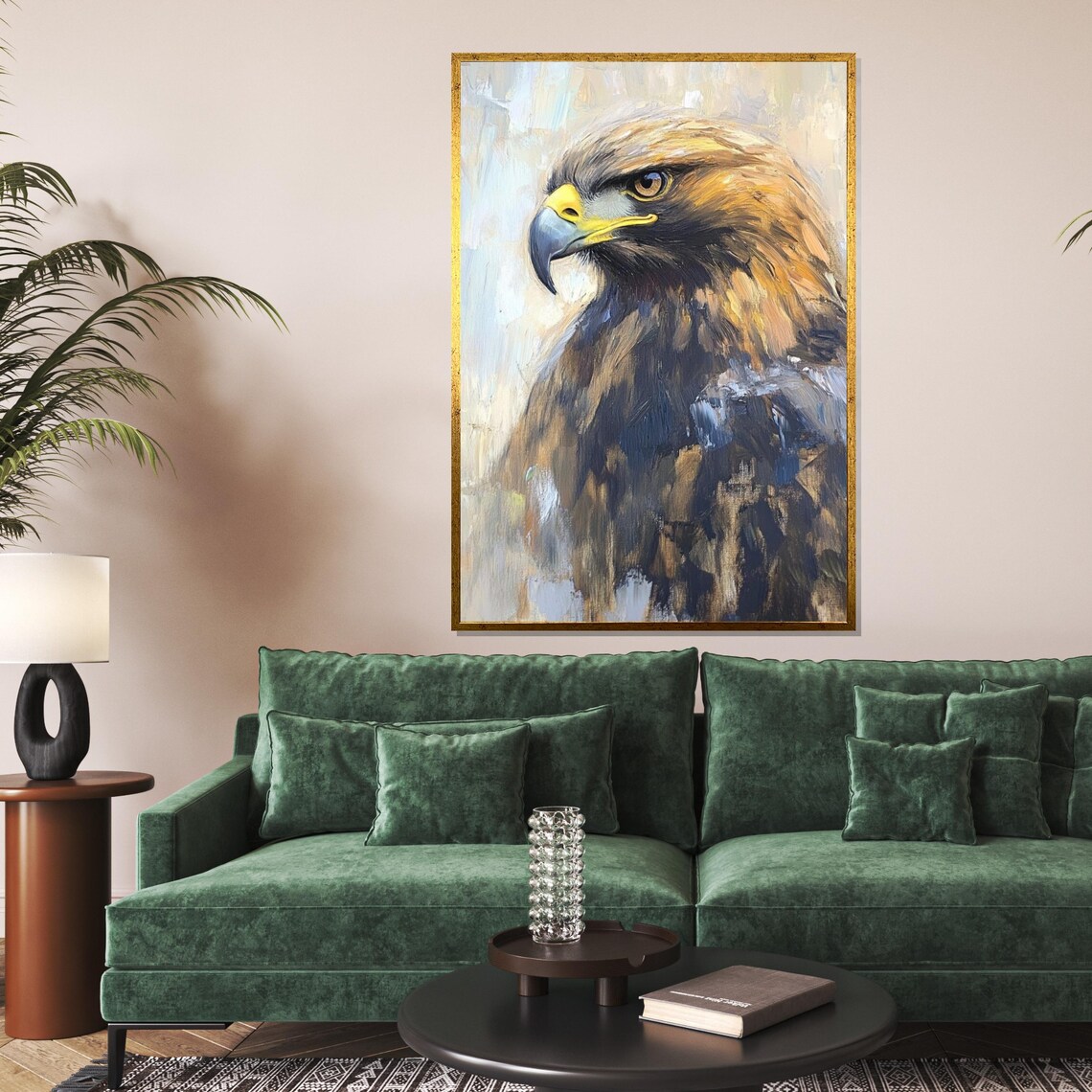 Bold Golden Eagle Portrait Fierce Raptor Painting Decorative Poster