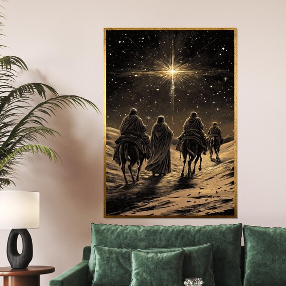 Three Wise Men Starry Night Nativity Journey Following the Star Poster