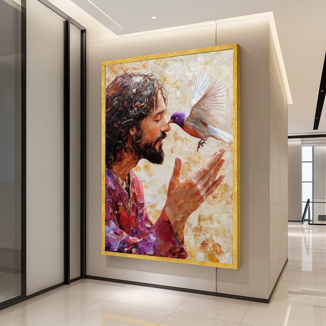Jesus and Dove Peaceful Connection Impressionist Faith Poster