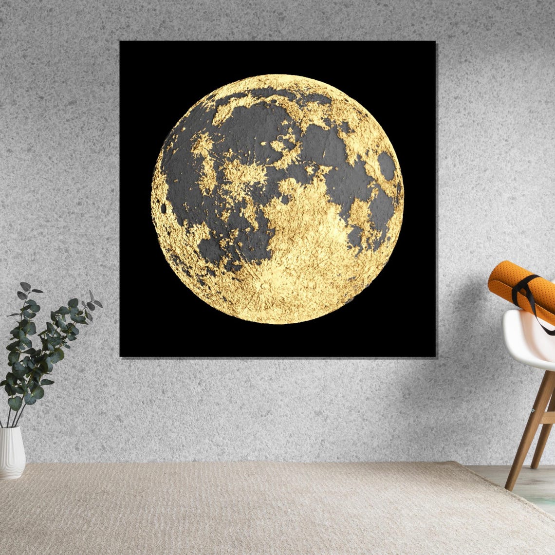 Golden Full Moon Black Night Sky Textured Lunar Celestial Wall Art - Image 5