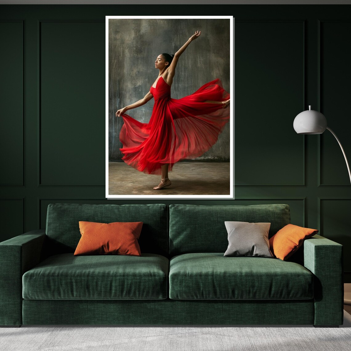 Woman Crimson Gown Mid Leap Dark Dramatic Motion Stage Poster - Image 3