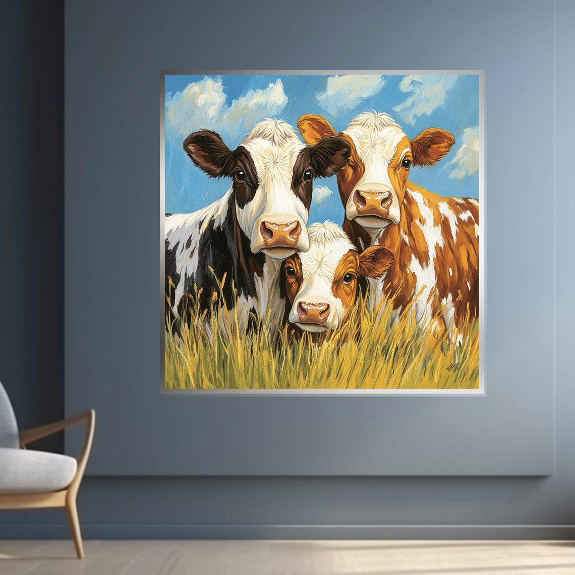 Three Cows In A Sunny Meadow Farm Animal Rustic Cattle Art Poster - Image 3